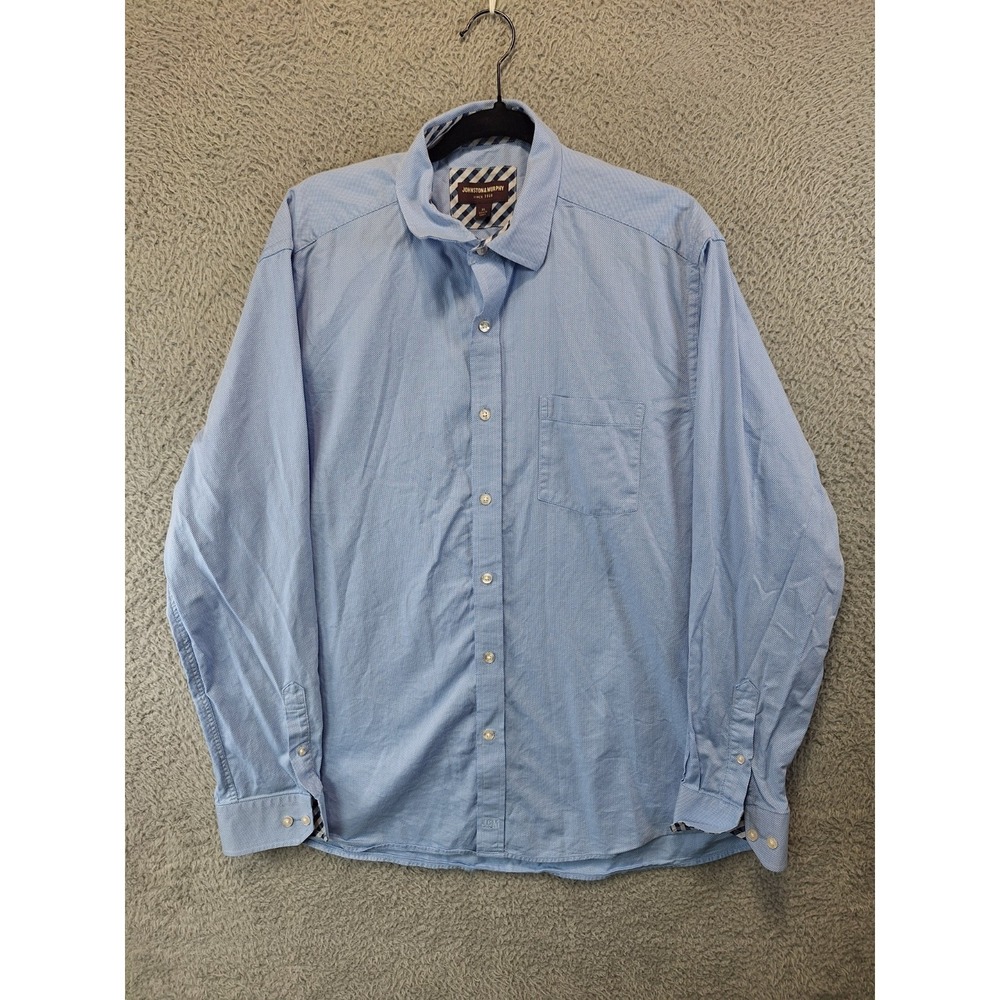Johnston Murphy Casual Shirt Mens XL Blue Cotton Classic‎ Fit Collared Button Up